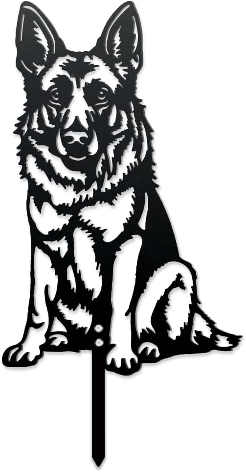 WADORN German Shepherd Yard Silhouette, Black Garden Dog Statue Ornament Outdoor Metal Art Dog Silhouette Signs Iron Decorative Garden Stakes Dogs Lover Gift Silhouettes for Yard Lawn Outside Patio