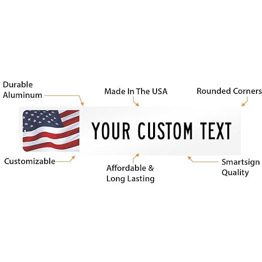 SmartSign White Custom Street Sign with USA Flag Background - 4" x 18", Aluminum, Personalized Street Sign, Outdoor Metal Sign for Home, Office, Decor, Room, USA-Made