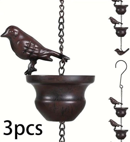 Hanging Rain Chime Metal Bird Rain Chain Outside Decorative for Terraces Villas Courtyards,Brass,240 * 6.1 * 8.6cm