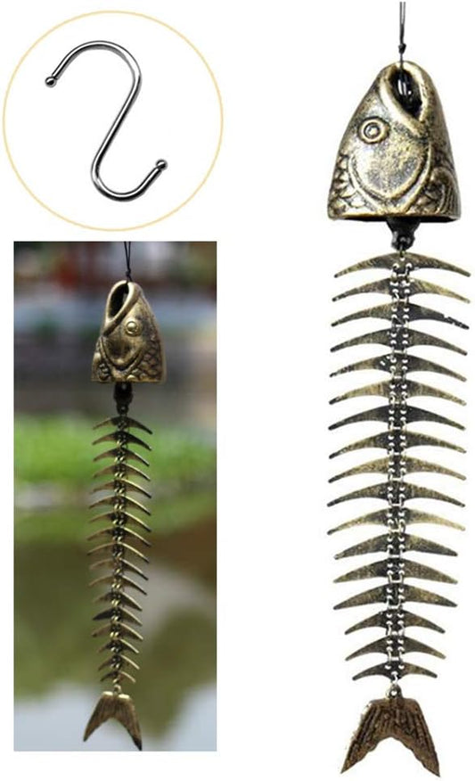 WANLIAN Fish Skeleton Wind Chime, Fish Wind Chime for Patio Porch Garden Balcony Beach House, Soothing Melody Gift for Fishing Lovers Housewarming Birthday Holiday