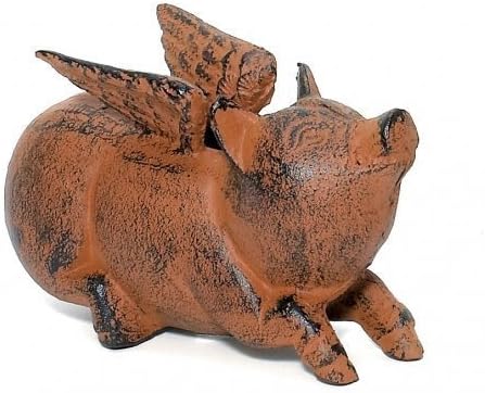 Cast Iron Flying Pig Garden Statue Patio Yard Coin Bank Paperweight