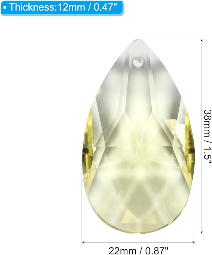 PATIKIL K9 Crystal Pendants Teardrop Beads, 10 Pack 38mm Chandelier Prisms Parts Hanging Beads DIY Lamp for Arts Crafts Decoration, Light Yellow