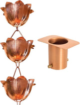 Monarch Rain Chains Pure Copper Lotus Rain Chain with Gutter Adapter, 8.5 ft Decorative Downspout Replacement & Copper Rain Chain Gutter Adapter