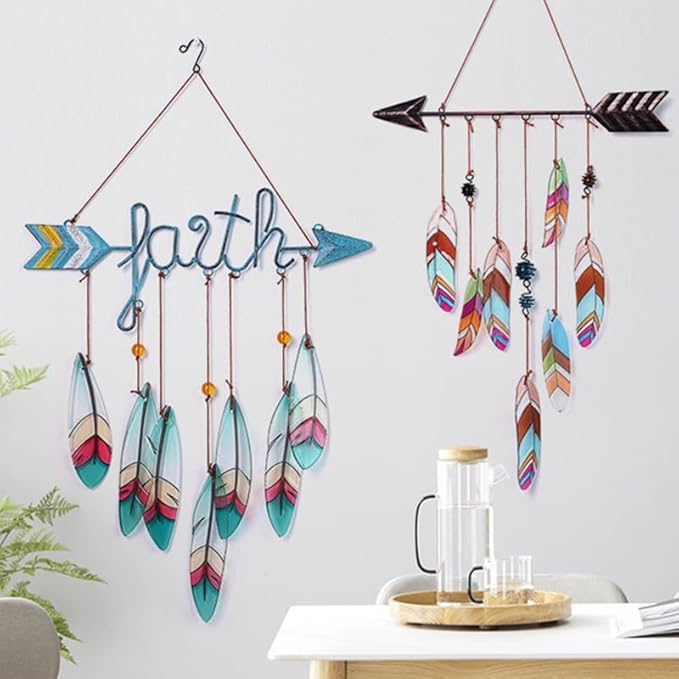 SEINHIJO Metal Arrow Wind Chimes Sandblasted Glass Decor Wall Art Memorial Gift for Outdoor Indoor Mom19.3 Inch