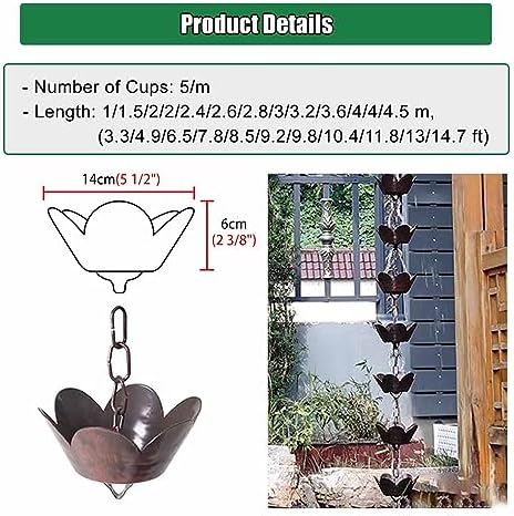 Decorative Rain Chains Waterfall, Rain Catcher Chain Copper, 2.4m/2.6m/2.8m/3.2m Aluminum Rain Chains for Gutters, Outside Water Diverter Rain Guide Chain for Patio Porch (3.2m/9.8 ft)