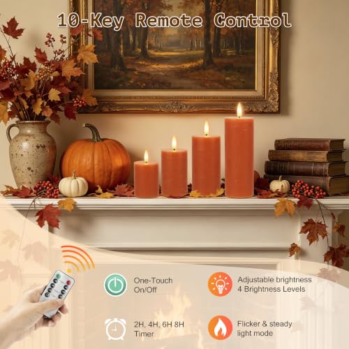 Orange Flameless Pillar Candles - Remote Control, Fall Decor