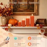 Orange Flameless Pillar Candles - Remote Control, Fall Decor