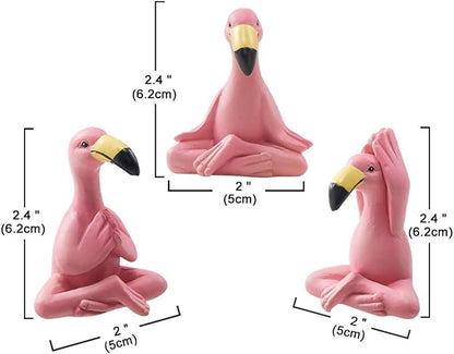 Goodeco 2.4" Mini Yoga Flamingo Figurines - Tiny Gifts Whimsical Kawaii Pink Flamingo Desk Decor, Set of 3 Fairy Garden Lawn Statues, Flamingo Gifts for Women/Mom/Grandma