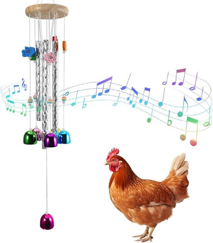 Chicken Wind Chimes for Outside Chicken Toys for Coop, Chicken Wind Chime Enrichment Toys, Hanging Chick Peck Toy with Colorful Bells