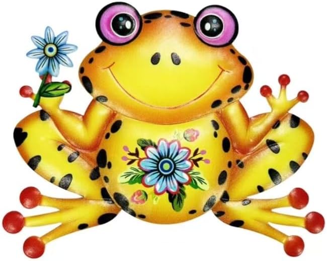 HEAVYSEVEN Metal Frog Wall Art Garden Iron Craft for Indoor/Outdoor Decoration, Suitable for Home Garden Room Decors (Yellow)
