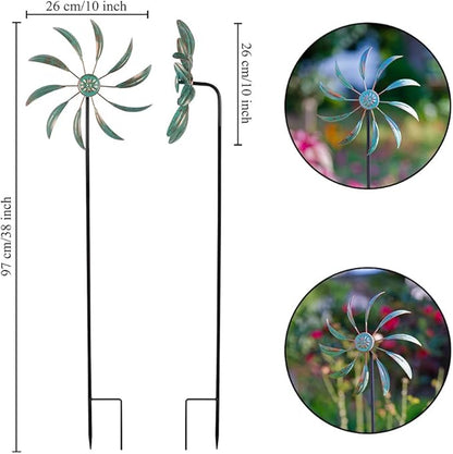 Stargarden 2Pack Wind Spinners Outdoor Metal, Garden Pinwheels Waterproof Wind Sculptures, Small Windmills for Yard and Garden Decor