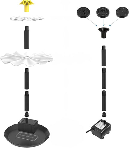 Solar Fountain 2-Tier 2.5W Solar Water Fountain DIY Decorative Pump with Tray and 300cm Cable Water Pump for Bird Bath Garden Pond Pool, Garden Tools