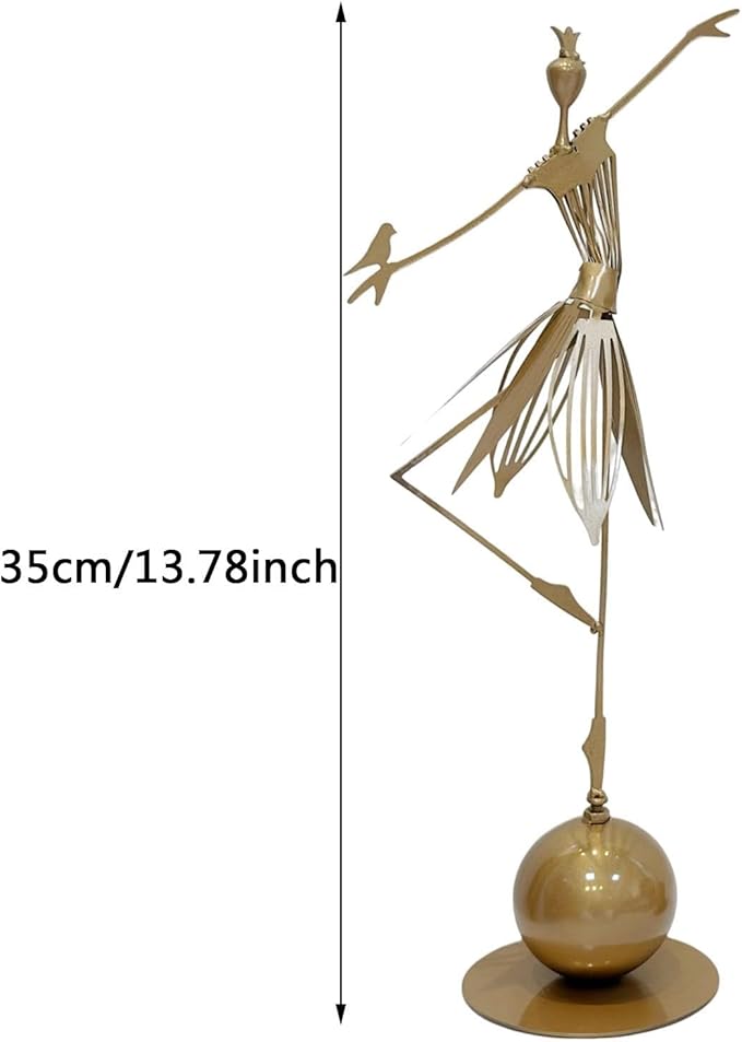 Garden Metal Statue Outdoor Dancing Girl Bird Art Farmhouse Footpath Yard Ornament Sculpture Vintage Style (A, One Size)