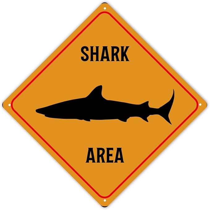 Warning Fierce Fish Area Aluminum Metal Sign Ocean Animal Caution Crossing Xing Street Sign Yellow Diamond Shape Funny Metal Sign For Indoor Outdoor Highway10x10in
