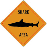 Warning Fierce Fish Area Aluminum Metal Sign Ocean Animal Caution Crossing Xing Street Sign Yellow Diamond Shape Funny Metal Sign For Indoor Outdoor Highway10x10in
