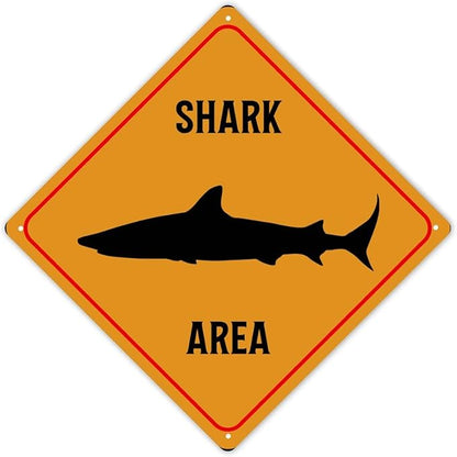Fierce Fish Area Xing Caution Crossing Sign Ocean Animal Aluminum Metal Sign Warning Sign Novelty Road Fence Yard Wall Decor For Indoor Outdoor Highway12x12in