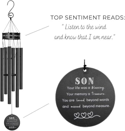 Memorial Wind Chimes for Loss of Loved One Prime, Outdoor Memory Chimes Mom, Dad, Husband, Father, Personalized Bereavement Windchimes, Sympathy Remembrance Chime, Windchime Gift (Son Memorial)
