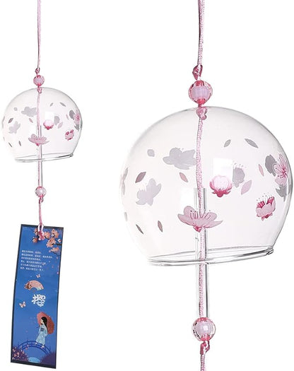 Falytemow Japanese Wind Chimes Set Romantic Flower Wind Bells Handmade Glass Japanese Style Pendant for Outdoor or Indoor Home Decors Pack of 4