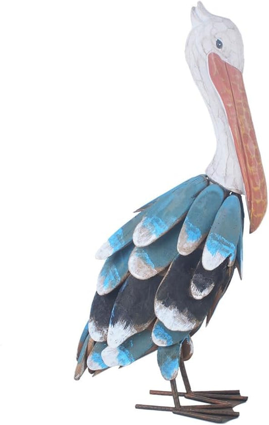 Wooden Chips Pelican Figures Metal Bird Animal Statues Sculptures Garden Outdoor Decoration