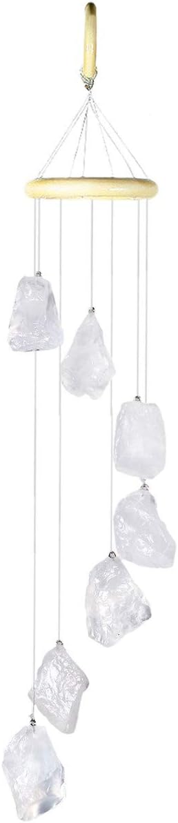 Nupuyai Wind Chimes - Unique Raw Stones Wind Chimes for Indoor Outdoor, Healing Stone Windchime Hanging Ornament for Home Garden, 17.7-21.7'', Rock Quartz