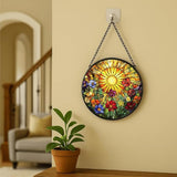 Stained Glass Window Hanging - Radiant Crystal Floral Sunburst 9.8in Sun Catchers Indoor Stained Glass Panels Wall Decor for Mom,Wife,Lovers,Festive