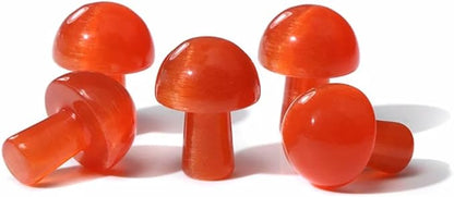 15PCS Orange Cat Eye Natural Stones Mushroom Sculpture Decor Crystal for Home Crafts Flower Pot Gemstone Mini Mushroom Hand Making Yard Decoration