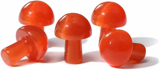 15PCS Orange Cat Eye Natural Stones Mushroom Sculpture Decor Crystal for Home Crafts Flower Pot Gemstone Mini Mushroom Hand Making Yard Decoration