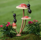 Zaer Ltd. Metal Ants on Mushrooms Short Garden/Pot Stake (2 Ants, Standing)