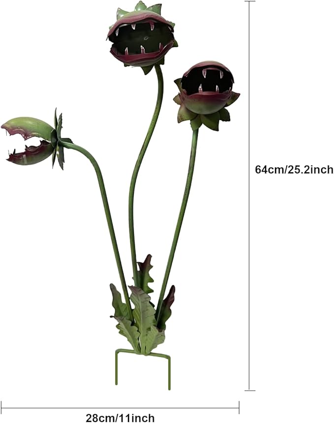 Metal Carnivorous Plant Garden Stake, Venus Flytrap Yard Art Decor, Outdoor Decorative Plant Stake Sculpture for Lawn Garden Patio Halloween Gothic Yard Decoration (Green-1pc)