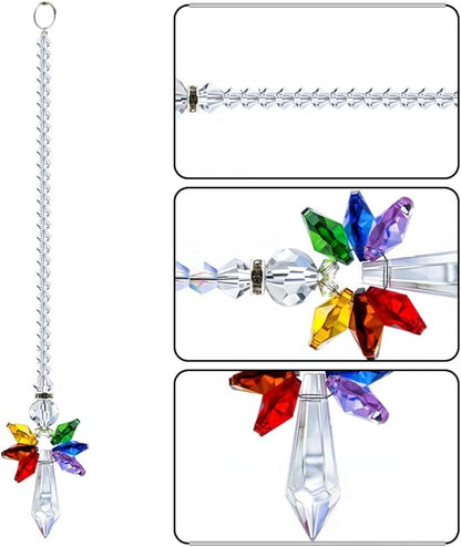 Rainbow Guardian Angel Crystal Suncatcher Hanging Ornament Glass Prism Rainbow Maker for Home Window Car Porch Decoration Spiritual Sun Catcher Gift for Mom Women Friends