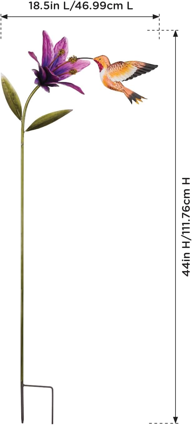 Regal Art & Gift Hummingbird Flower Garden Stake - Decorative Handcrafted Metal Sculpture, Elegant Outdoor Art for Patio, Lawn & Garden Décor - Rufous