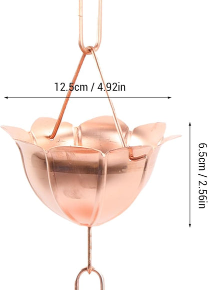 Jiawu Rain Chain, Rainwater Catcher & Diverter for Gutters, 1m / 3.28ft Pure Copper Flower Shape Decorative Rain Catcher Chain for Outside Garden Yard Temple, Replacement Downspout (Petal Shaped)