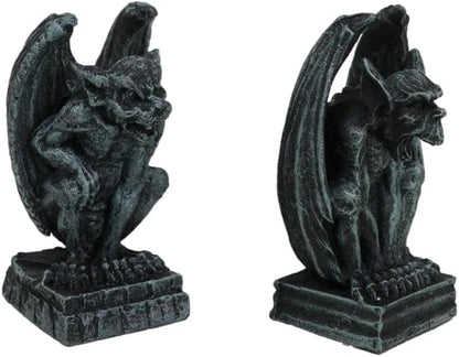 Ebros Gift Notre Dame Castle Top Guardian Mini Gargoyles Crouching On Stone Pedestals Resin Figurine Set of 2 Miniature Fairy Garden Gargoyle Sculpture Pair 2.5" Tall