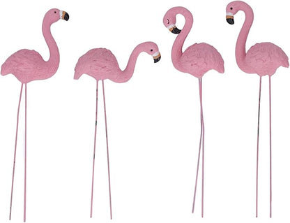 4 Pcs Pink Flamingo Garden Statues, Fine Detailed Resin Flamingo Yard Decor with Iron Feet for Lawn Patio Decorations