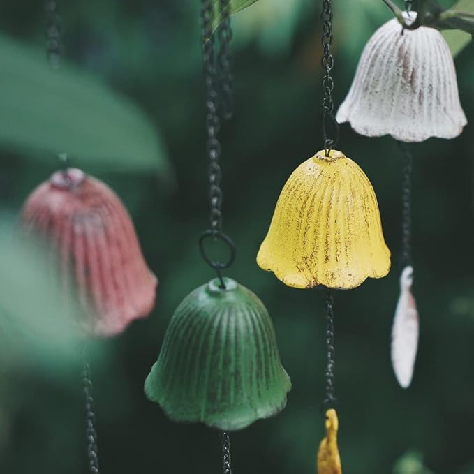 Japanese Traditional Lucky Small Wind Chimes for Outside, Iwachu Cast Iron Bless Temple Wind Bell Memorial and Sympathy Leaf Wind Chimes Outdoor or Indoor for Good Luck Garden, Patio, Balcony
