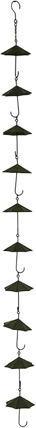Zeckos Metal Umbrella Rain Chain with Dark Brown Finish, 61 Inch Painted Metal Outdoor Water Diverter for Gutters, Garden, Patio or Gazebo, Decorative Downspout Alternative with Attached Hanger
