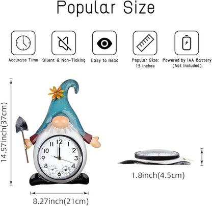 Gnome Outdoor Clock with Thermometer & Humidity, 14.5'' Quartz Outdoor Wall Clock Silent No-Ticking for Patio, Living Room, Kitchen