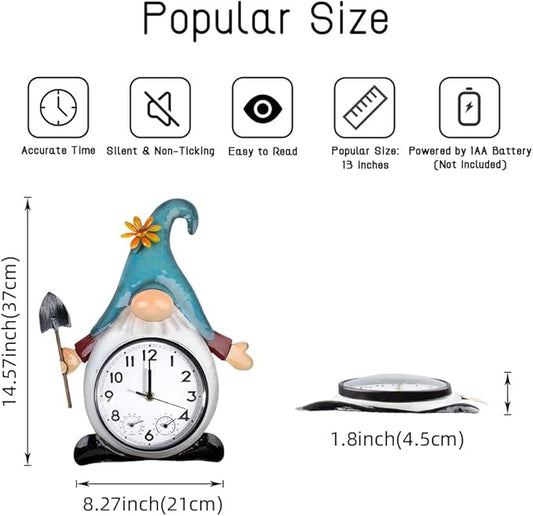 Gnome Outdoor Clock with Thermometer & Humidity, 14.5'' Quartz Outdoor Wall Clock Silent No-Ticking for Patio, Living Room, Kitchen
