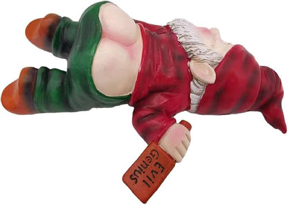 MINICAR Gnome Statue Outdoor Decor 9.5 Inch L, Funny Garden Yard Patio Ornament Decoration, Naughty, Red