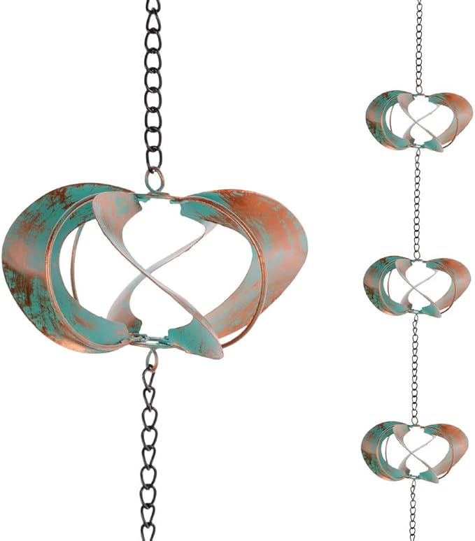 dreamysoul Rain Chains for Outside, 6.56 FT Length with 8 Spinners, Decorative Rain Chains for Gutters, Replacement for Downspout