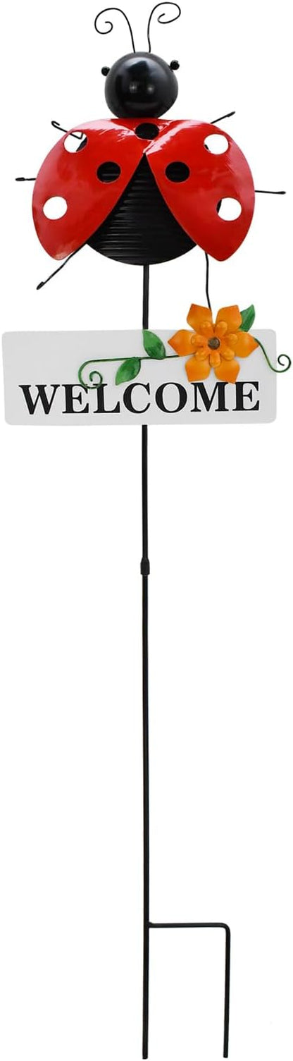 Garden Decor Metal Welcome Yard Stakes Spring Lawn Art Patio Decorative Plant Stake for Flower Pot Pathway Porch Backyard Indoor Outdoor Decoration (Ladybug)