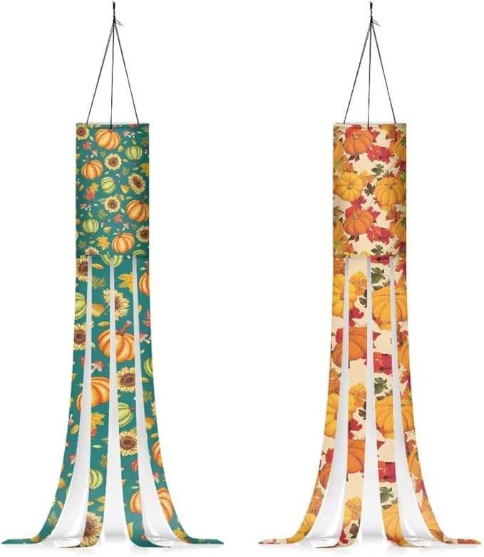 Jeiento Fall Pumpkin Windsock Set of 2 Maple Leaf Windsock Flag Yellow Sunflower Durable 40" Wind Socks for Autumn Harvest Thanksgiving Lawn Yard Home Garden Windsock