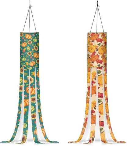 Jeiento Fall Pumpkin Windsock Set of 2 Maple Leaf Windsock Flag Yellow Sunflower Durable 40" Wind Socks for Autumn Harvest Thanksgiving Lawn Yard Home Garden Windsock