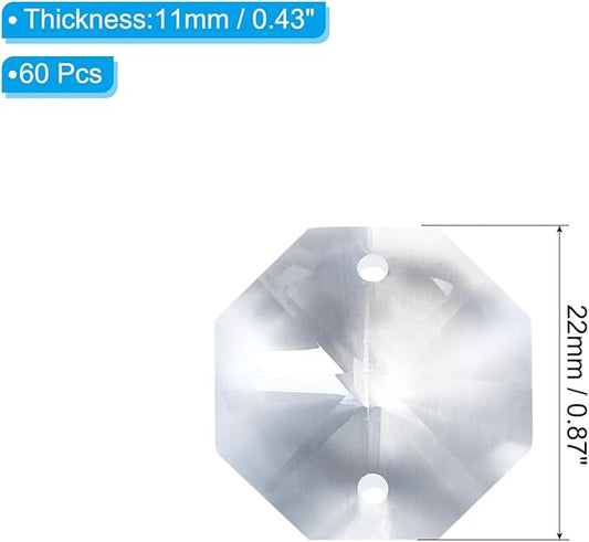 PATIKIL K9 Crystal Octagon Beads 2 Holes Pendants, 60 Pack 22mm Chandelier Prisms Parts Ornaments Hanging Beads for DIY Arts Crafts Decoration, Clear