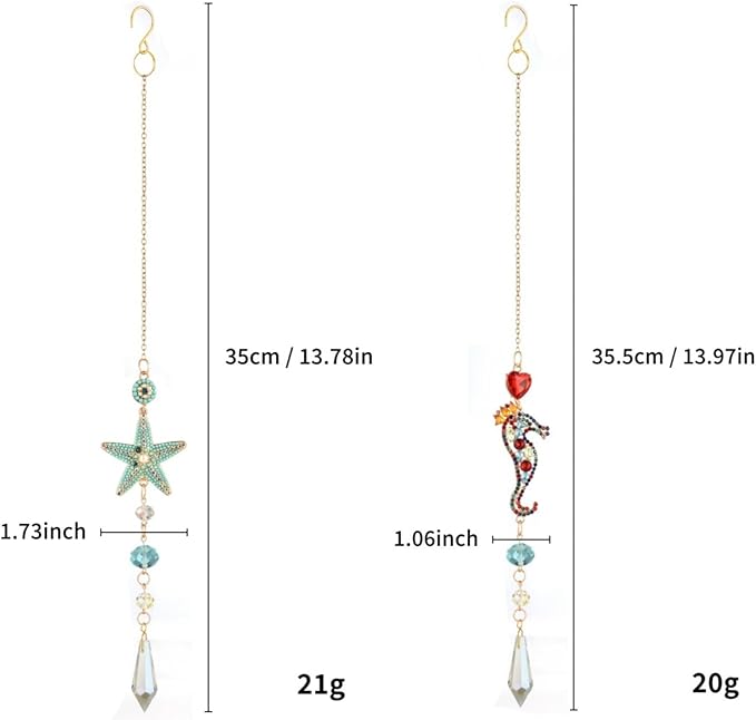 Bohemian Crystal Suncatcher Set - Starfish & Seahorse Hanging Ornaments with Crystals, Handmade Prism Sun Catcher for Window, Car, Garden, Party, Wedding, Home Decor