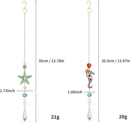 Bohemian Crystal Suncatcher Set - Starfish & Seahorse Hanging Ornaments with Crystals, Handmade Prism Sun Catcher for Window, Car, Garden, Party, Wedding, Home Decor
