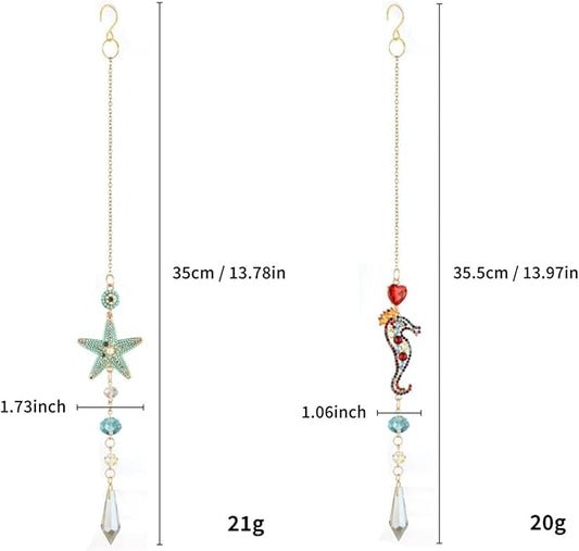 Bohemian Crystal Suncatcher Set - Starfish & Seahorse Hanging Ornaments with Crystals, Handmade Prism Sun Catcher for Window, Car, Garden, Party, Wedding, Home Decor