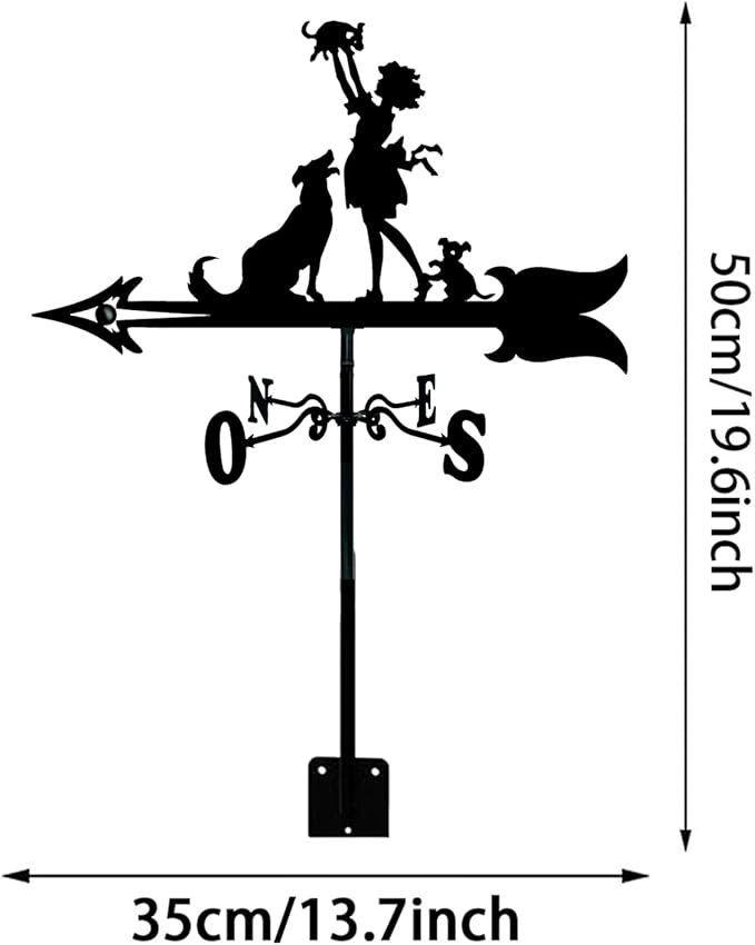 European Style Wrought Iron Garden Weather Va ne, Roof Decoration Weather Va ne, Direction Indicator Kit, Outdoor Cute Hollowed Out Steel Gnomes Statue direction indi