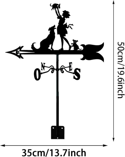 European Style Wrought Iron Garden Weather Va ne, Roof Decoration Weather Va ne, Direction Indicator Kit, Outdoor Cute Hollowed Out Steel Gnomes Statue direction indi