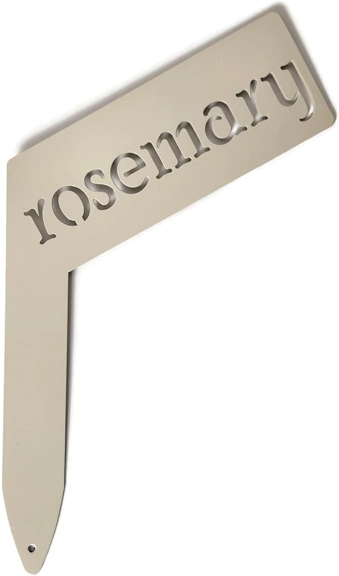 Planter Size Small Metal Garden Plant Vegetable Flower or Herb Markers 13.5 Inches Tall (rosemary, Cream)